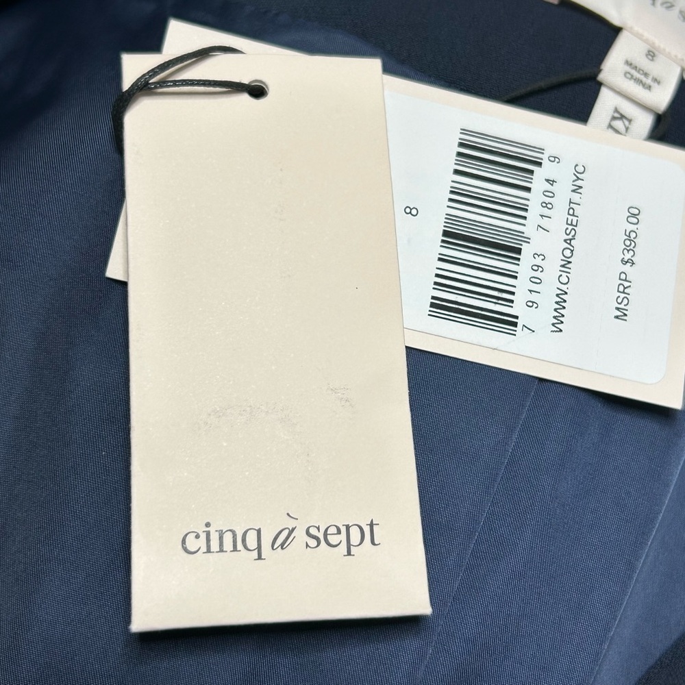 NEW Cinq à Sept Crepe Khloe Blazer 8 Navy Ruched Button Sleeve Closet Essential - Picture 15 of 16